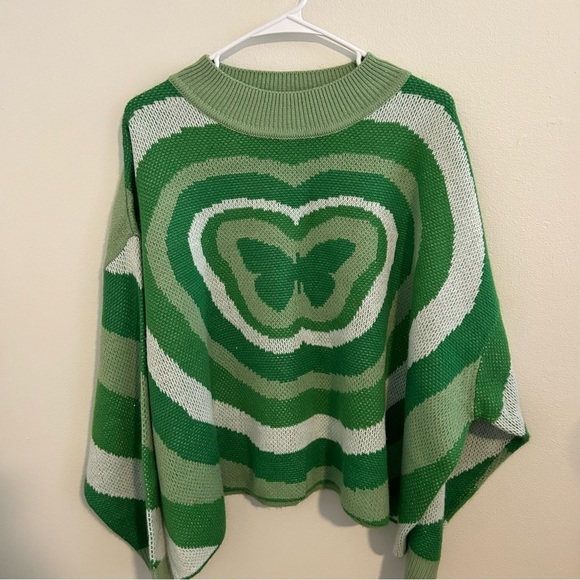 H&M Green Butterfly Jacquard-knit Sweater Size 3XL Women’s - Picture 2 of 3